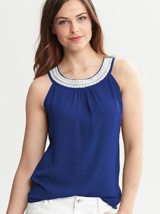 Banana Republic Tops - Banana Republic Emerald Green Beaded Sleeveless Top – Size M
